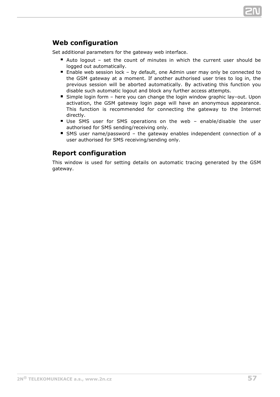 Web configuration, Report configuration | 2N VoiceBlue Next v3.1 User Manual | Page 57 / 92