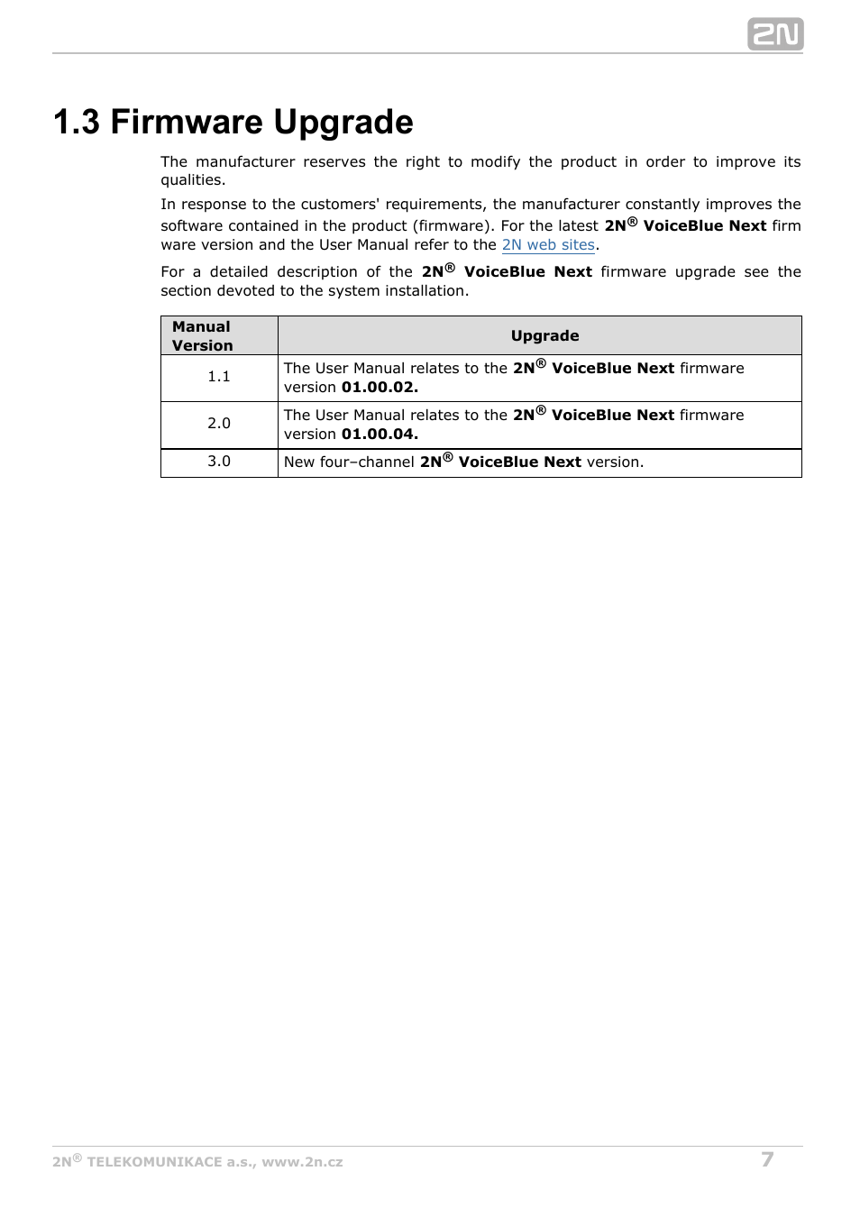 3 firmware upgrade | 2N VoiceBlue Next v3.1 User Manual | Page 7 / 92