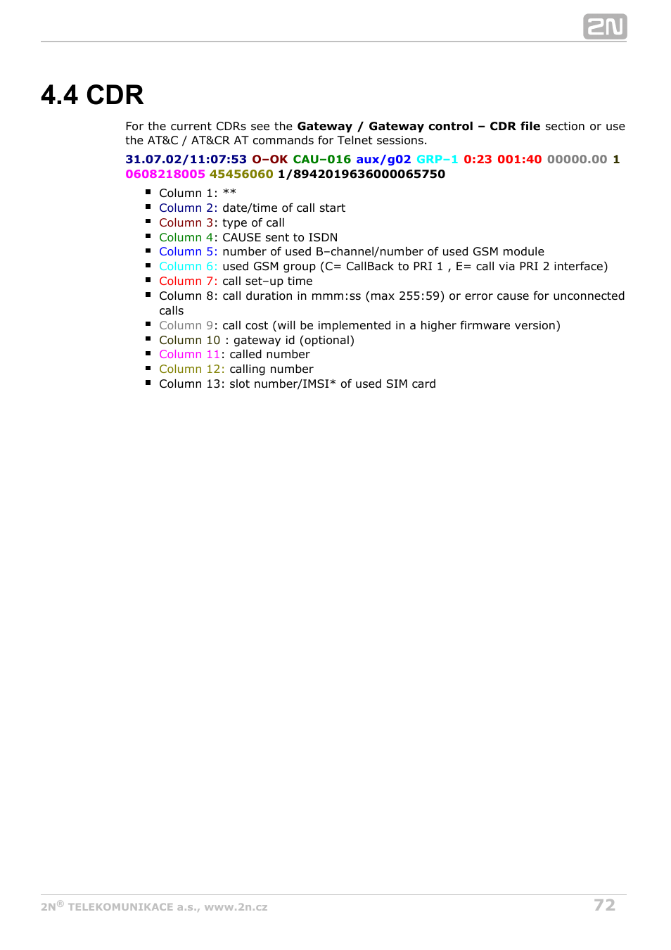 4 cdr, Subs. 4.4 | 2N VoiceBlue Next v3.1 User Manual | Page 72 / 92