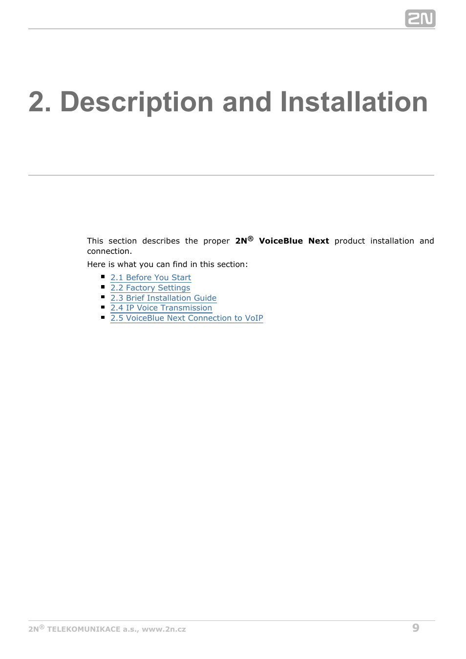 Description and installation | 2N VoiceBlue Next v3.1 User Manual | Page 9 / 92