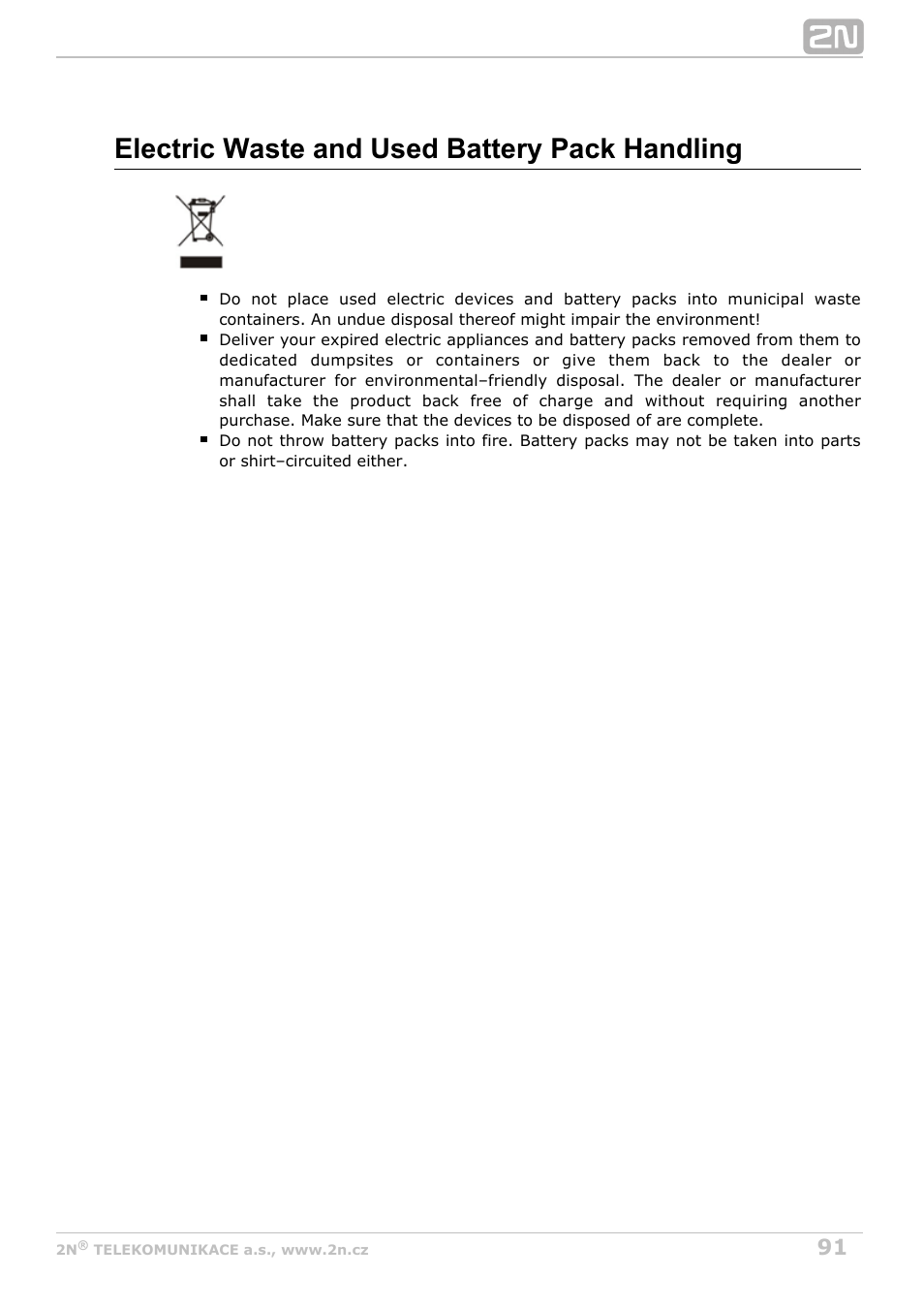 Electric waste and used battery pack handling | 2N VoiceBlue Next v3.1 User Manual | Page 91 / 92