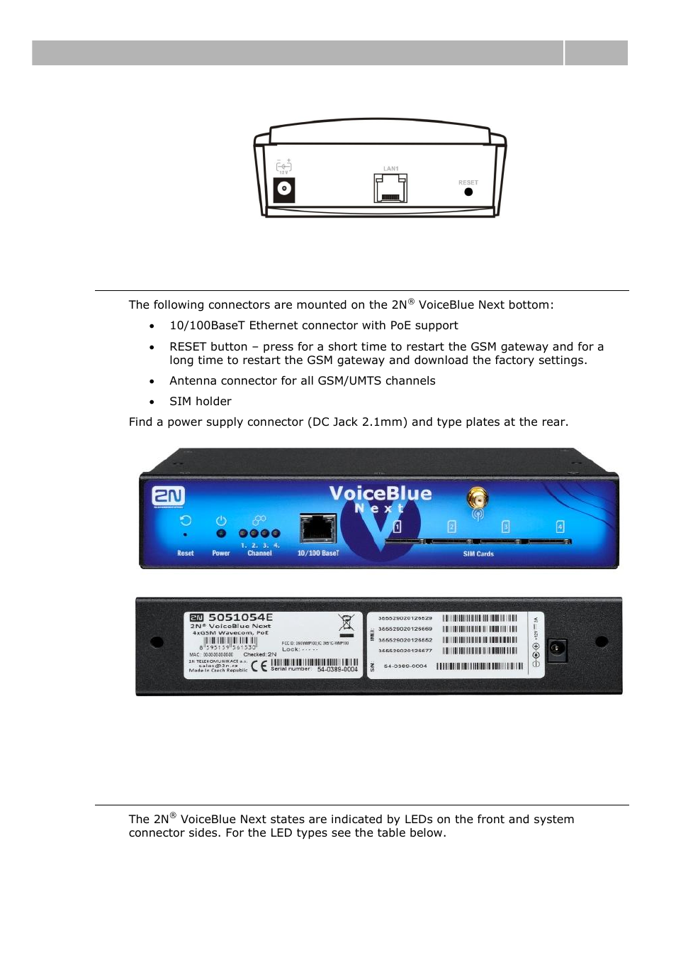 Connector lay-out (4-channel version), Status led indicators, Before you start 2.1 | 2N VoiceBlue Next v3.0 User Manual | Page 15 / 96
