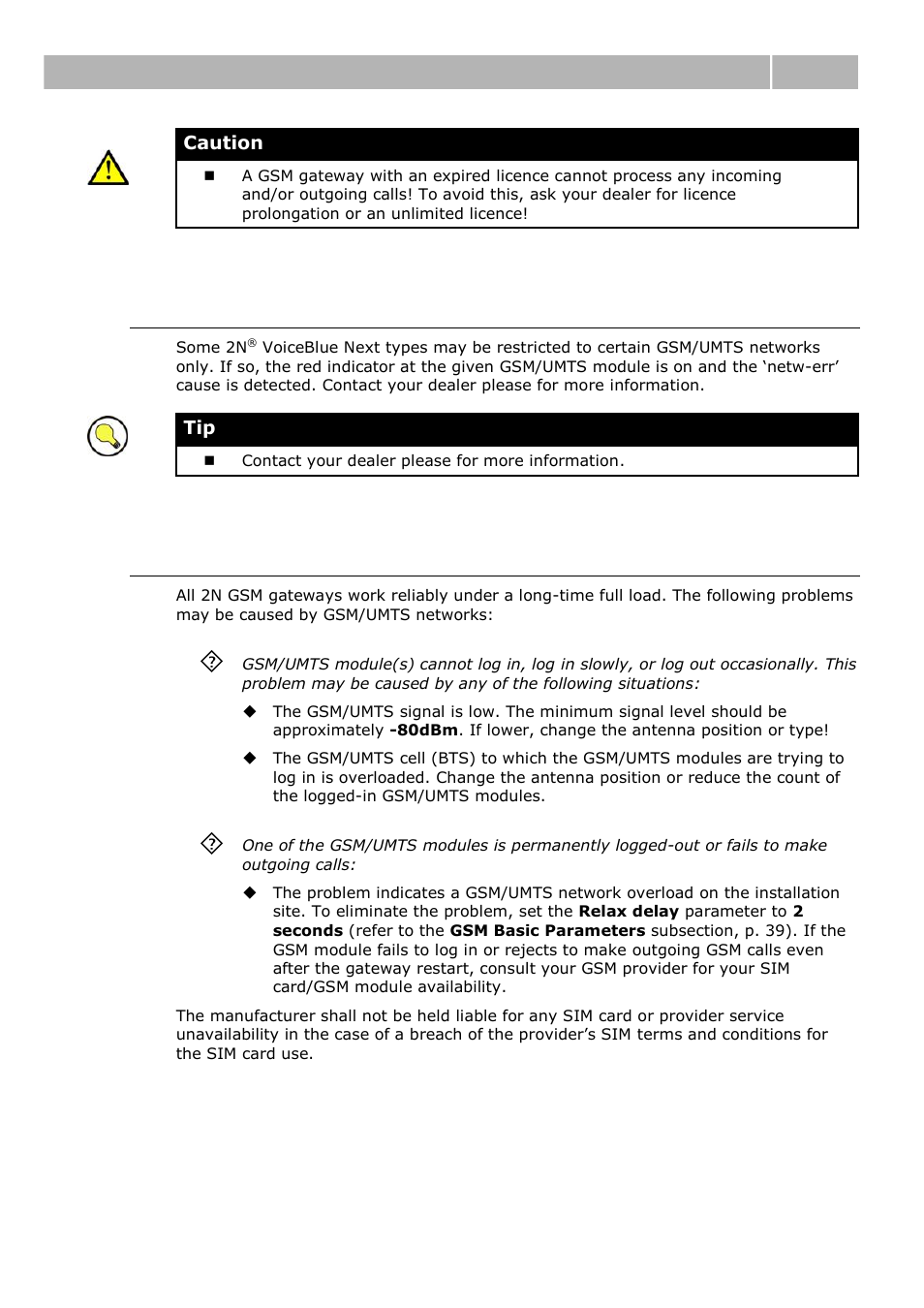 Gsm/umts network restriction, Potential gsm/umts troubles, Before you start 2.1 | 2N VoiceBlue Next v3.0 User Manual | Page 18 / 96