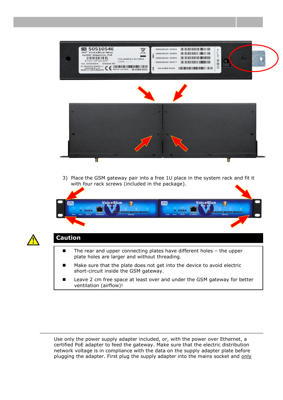 Power supply connection, Brief installation guide 2.3 | 2N VoiceBlue Next v3.0 User Manual | Page 25 / 96