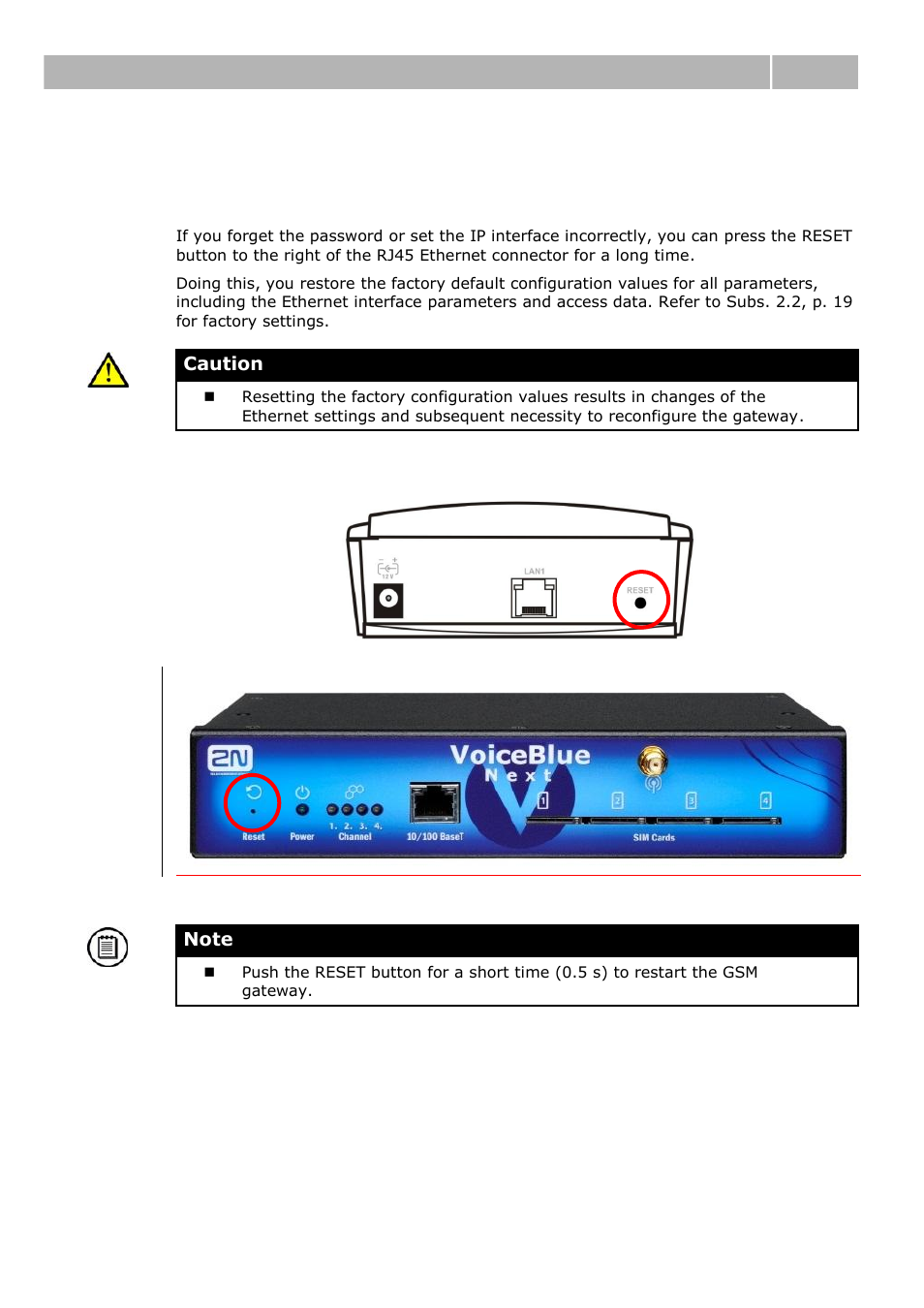 Factory reset, 1 factory reset, Factory reset 3.1 | 2N VoiceBlue Next v3.0 User Manual | Page 36 / 96
