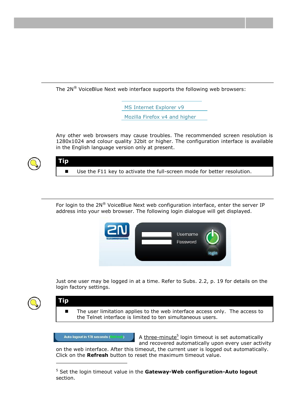 Web configuration interface, Essential data, Login | 4 web configuration interface, Web configuration interface 3.4 | 2N VoiceBlue Next v3.0 User Manual | Page 45 / 96