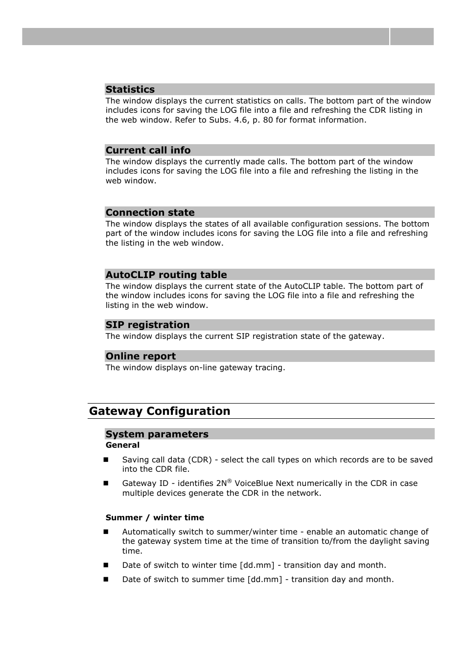 Web configuration interface 3.4, Gateway configuration | 2N VoiceBlue Next v3.0 User Manual | Page 50 / 96