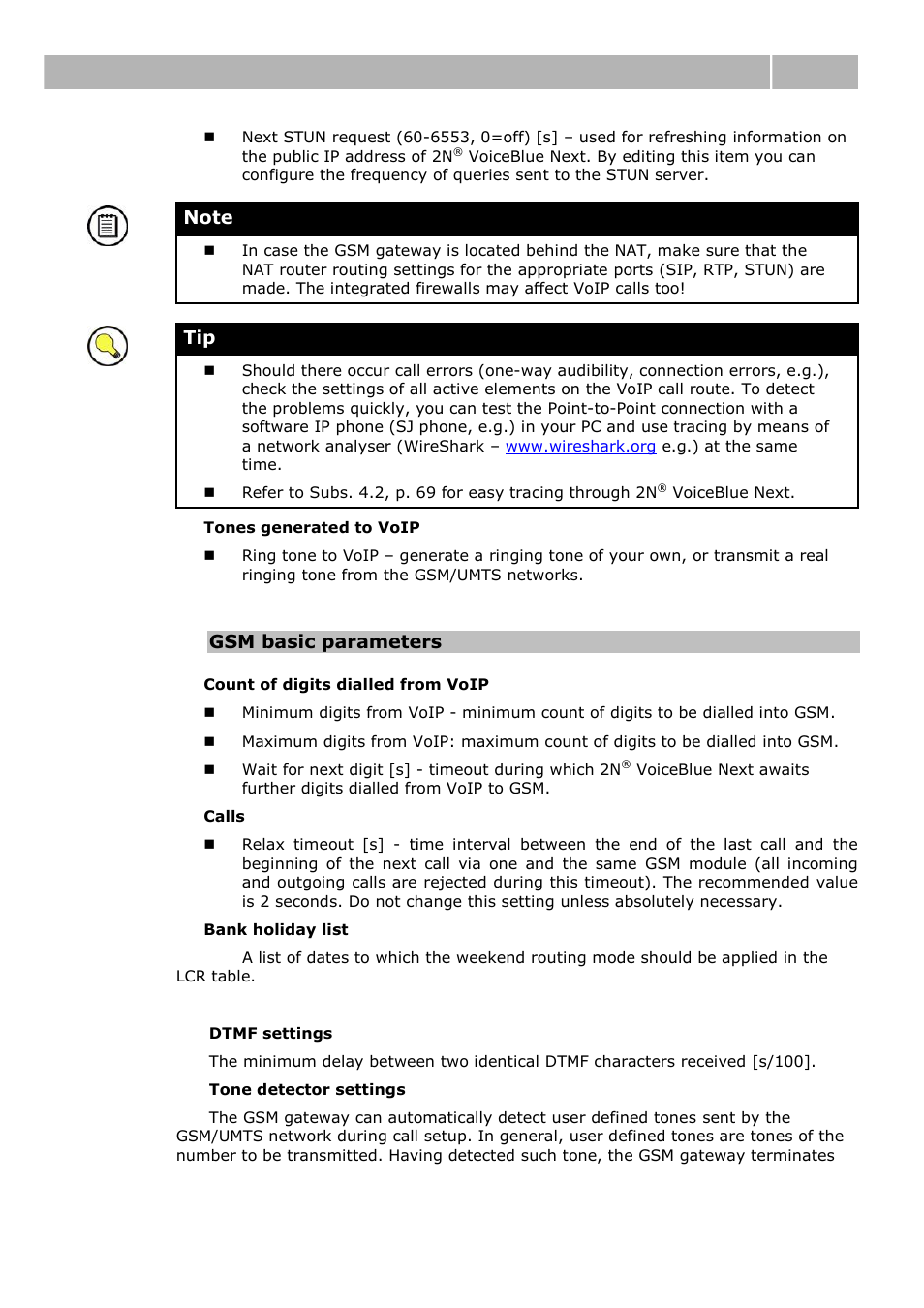 Web configuration interface 3.4, Gsm basic parameters | 2N VoiceBlue Next v3.0 User Manual | Page 53 / 96