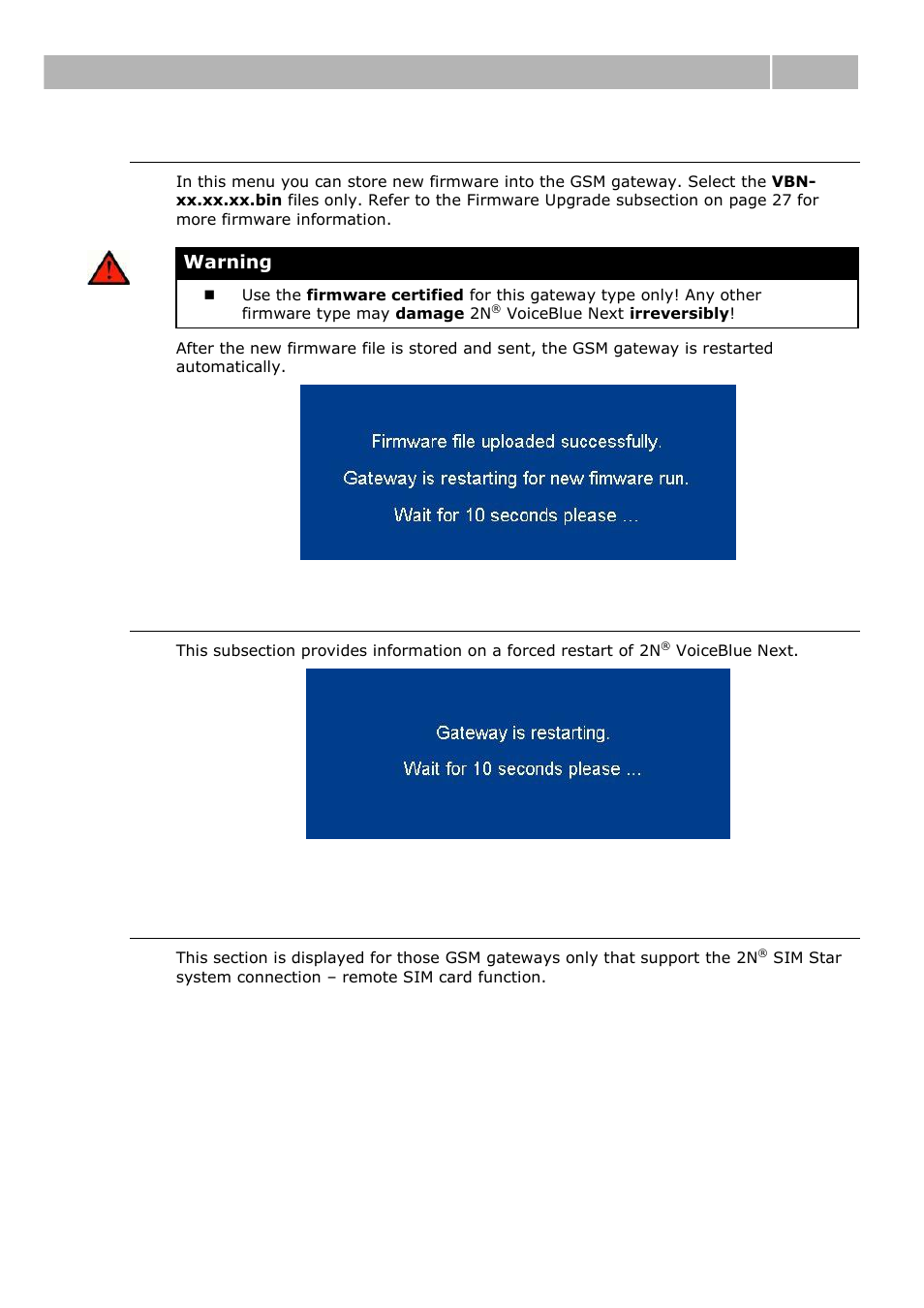 Update, Restart, Sim client | Web configuration interface 3.4 | 2N VoiceBlue Next v3.0 User Manual | Page 65 / 96