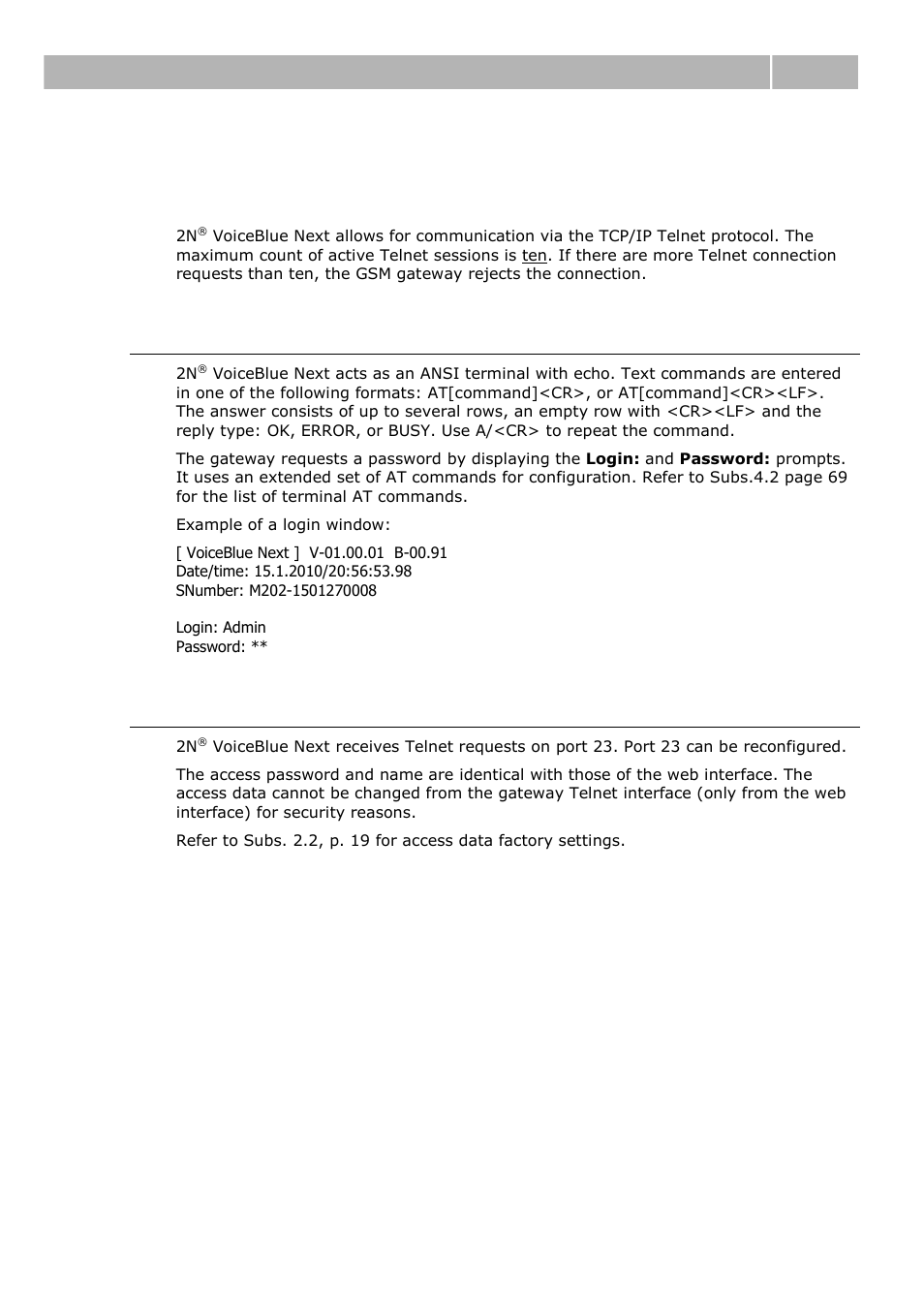 Terminal-based communication, Terminal, Access data | 1 terminal-based communication, Terminal-based communication 4.1 | 2N VoiceBlue Next v3.0 User Manual | Page 68 / 96