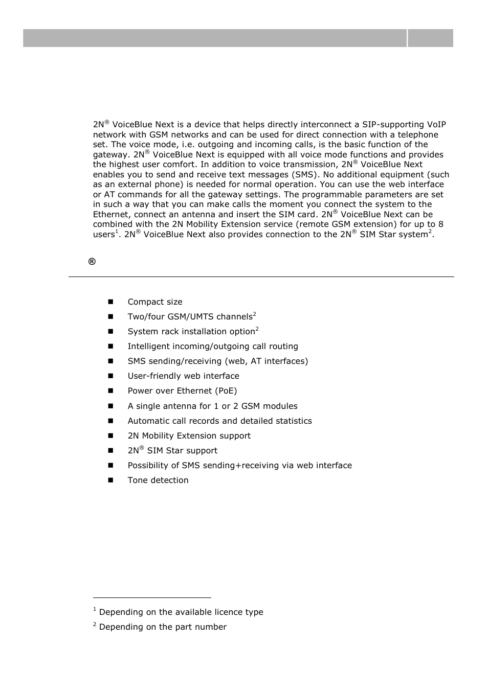 Product description, Voiceblue next basic features, 1 product description | Product description 1.1 | 2N VoiceBlue Next v3.0 User Manual | Page 8 / 96