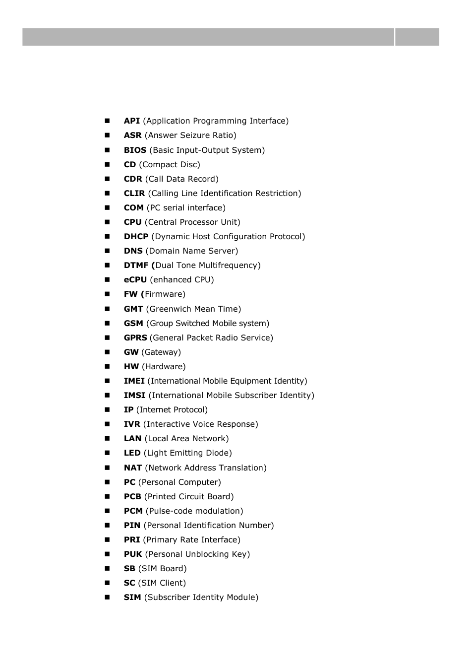 List of abbreviations, 3 list of abbreviations, List of abbreviations 6.3 | 2N VoiceBlue Next v3.0 User Manual | Page 92 / 96