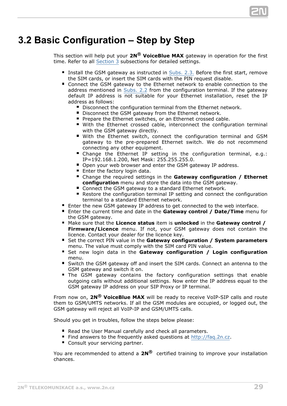 2 basic configuration – step by step | 2N VoiceBlue MAX v1.5 User Manual | Page 29 / 109
