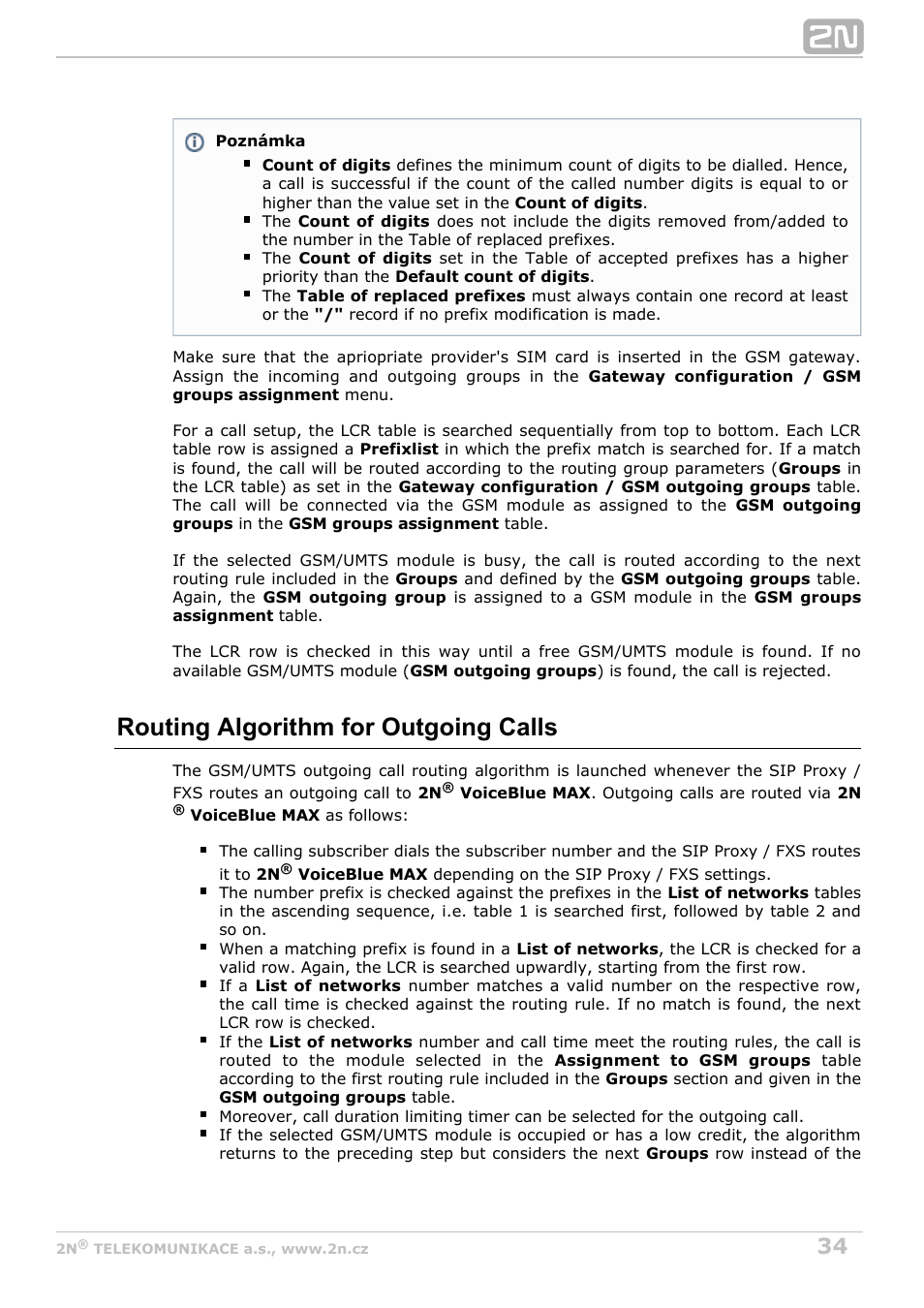 Routing algorithm for outgoing calls | 2N VoiceBlue MAX v1.5 User Manual | Page 34 / 109