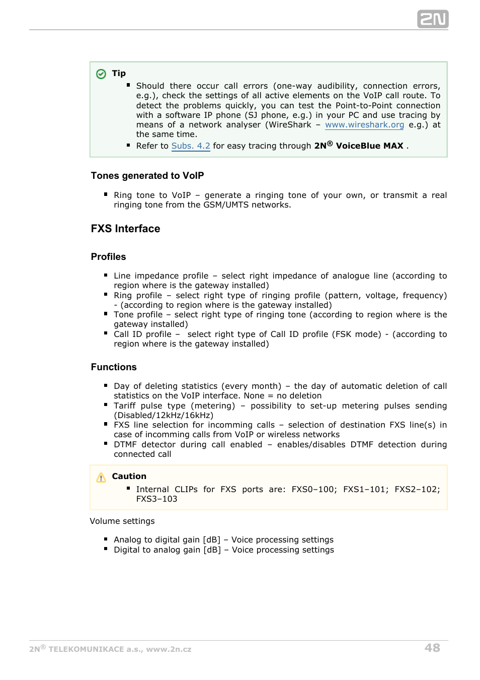 Fxs interface | 2N VoiceBlue MAX v1.5 User Manual | Page 48 / 109