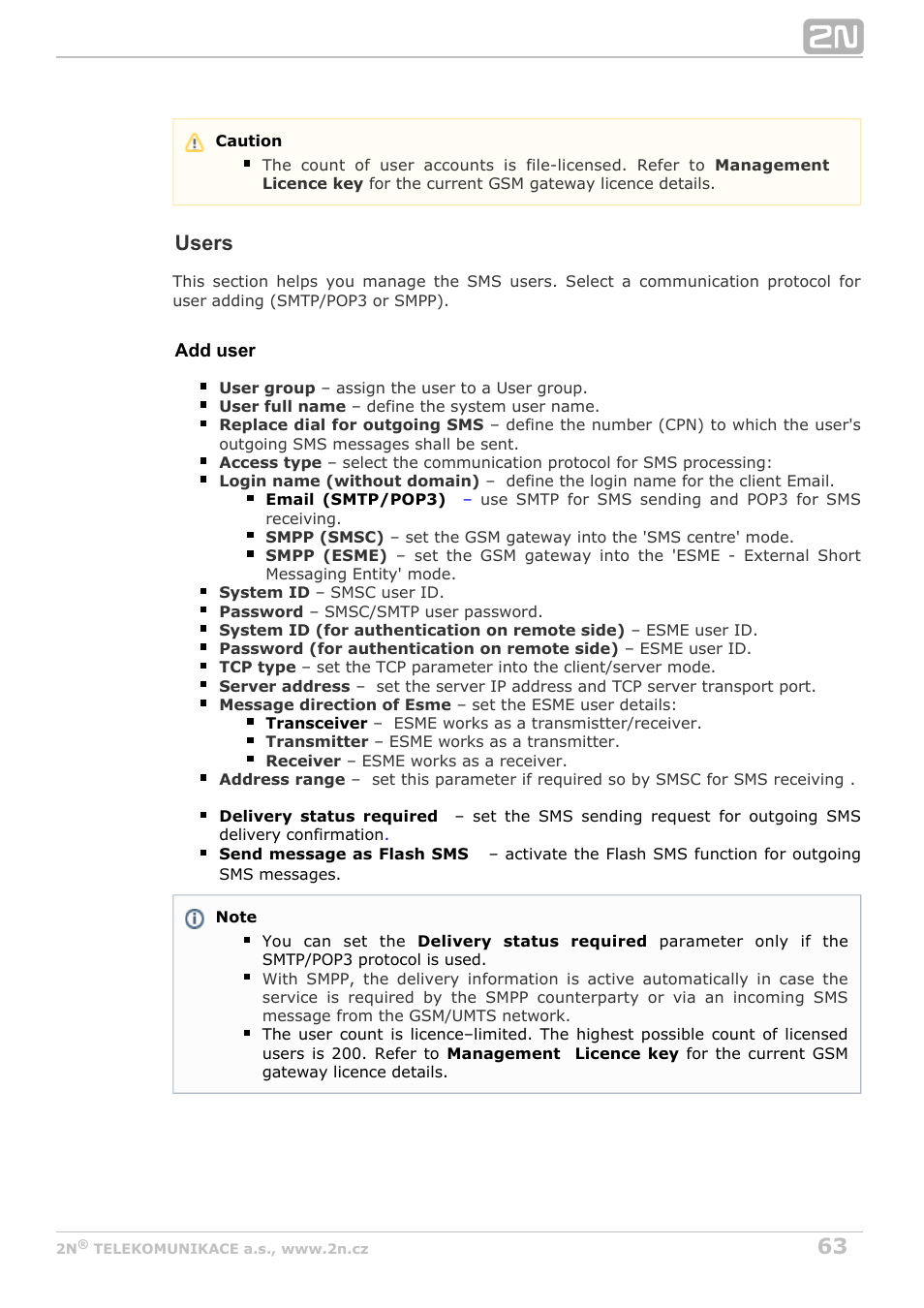 Users | 2N VoiceBlue MAX v1.5 User Manual | Page 63 / 109