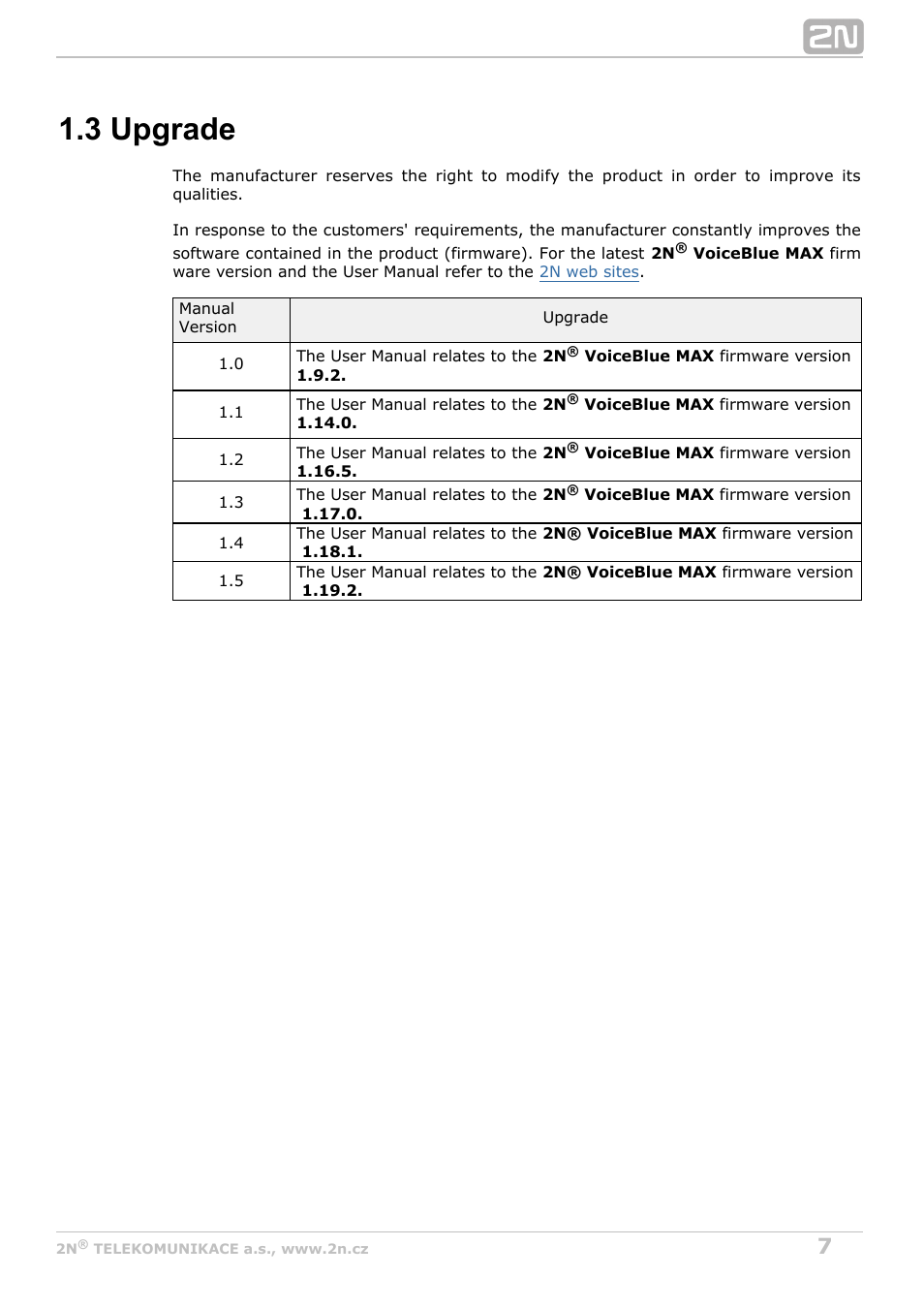 3 upgrade | 2N VoiceBlue MAX v1.5 User Manual | Page 7 / 109