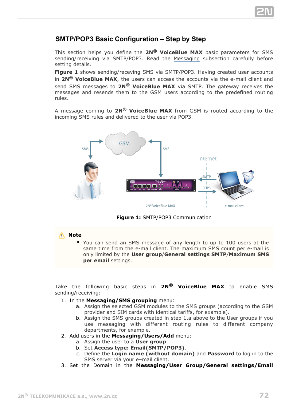 Smtp/pop3 basic configuration – step by step | 2N VoiceBlue MAX v1.5 User Manual | Page 72 / 109