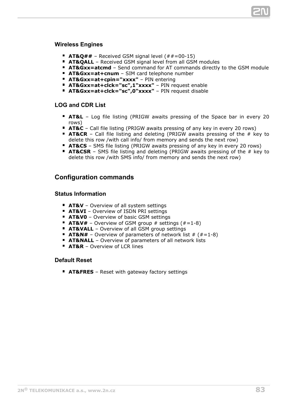 Configuration commands | 2N VoiceBlue MAX v1.5 User Manual | Page 83 / 109