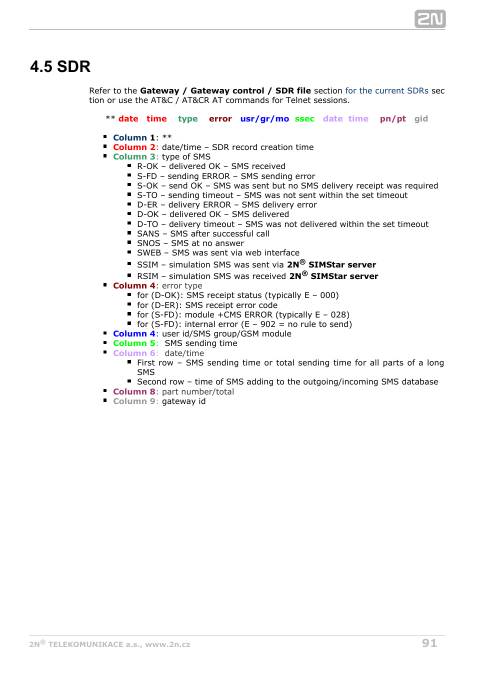 5 sdr, 5 sdr line description | 2N VoiceBlue MAX v1.5 User Manual | Page 91 / 109