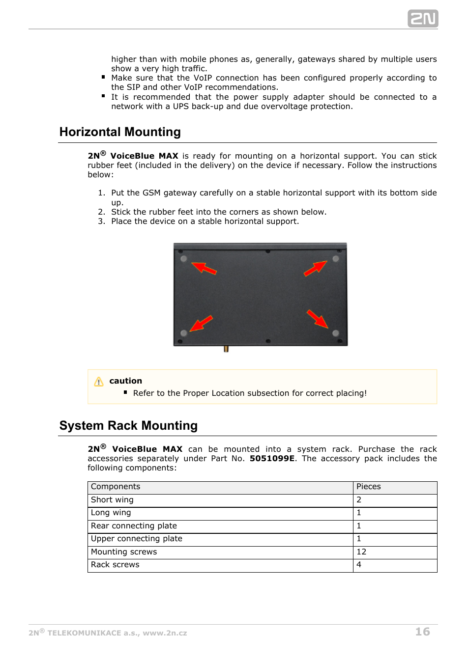 Horizontal mounting, System rack mounting | 2N VoiceBlue MAX v1.4 User Manual | Page 16 / 109
