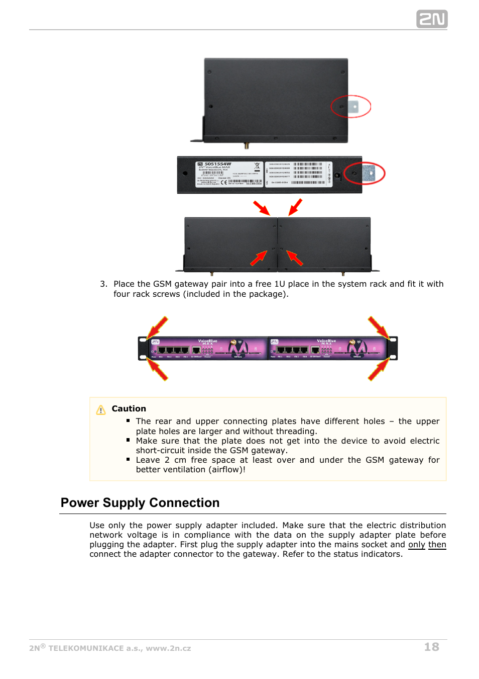 Power supply connection | 2N VoiceBlue MAX v1.4 User Manual | Page 18 / 109