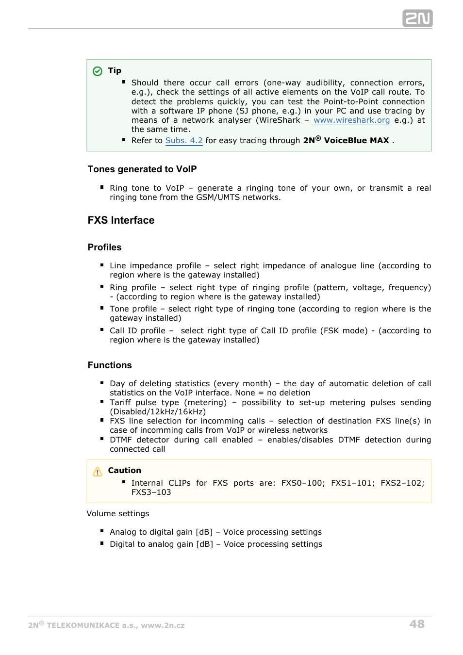 Fxs interface | 2N VoiceBlue MAX v1.4 User Manual | Page 48 / 109