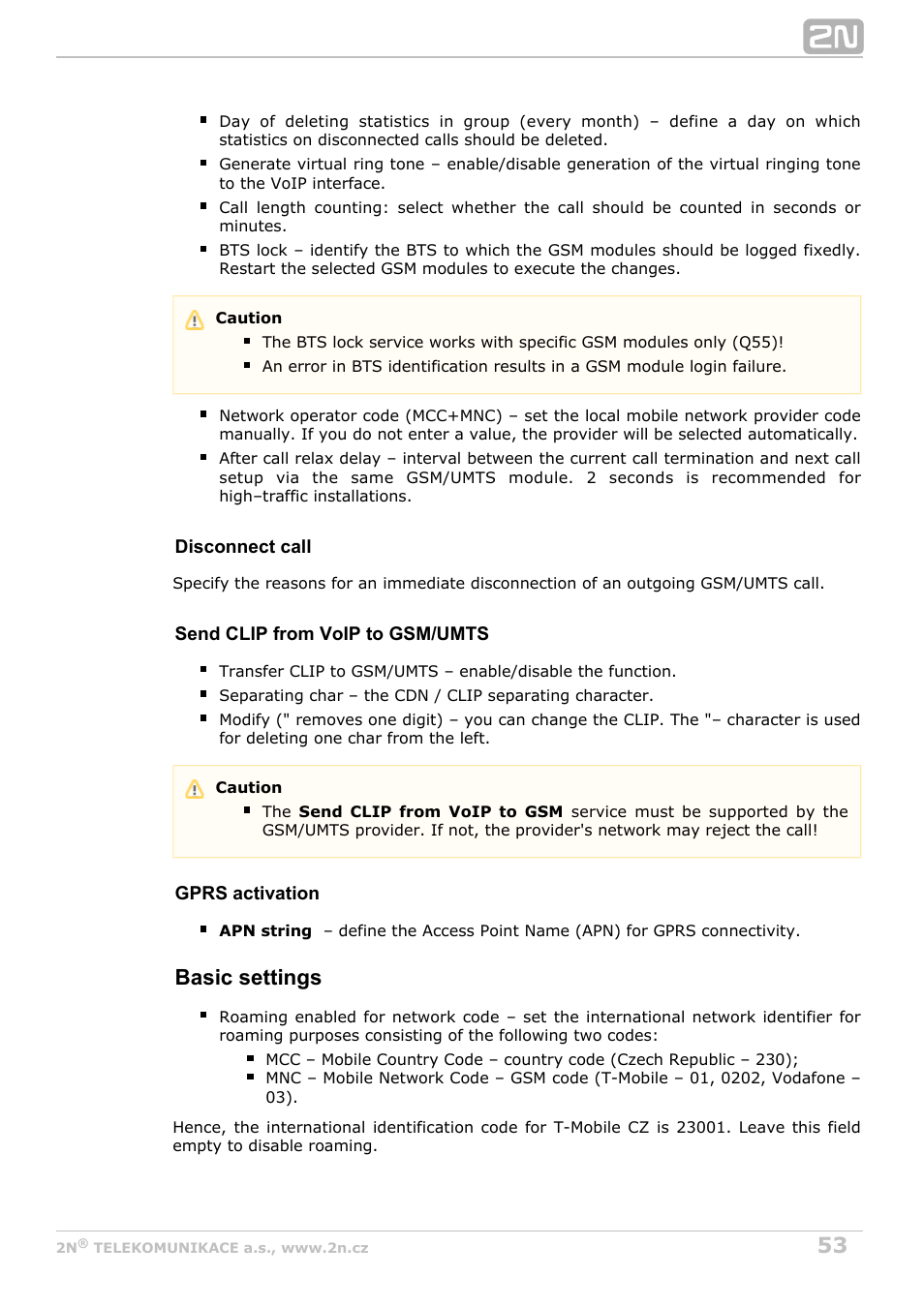 Basic settings | 2N VoiceBlue MAX v1.4 User Manual | Page 53 / 109