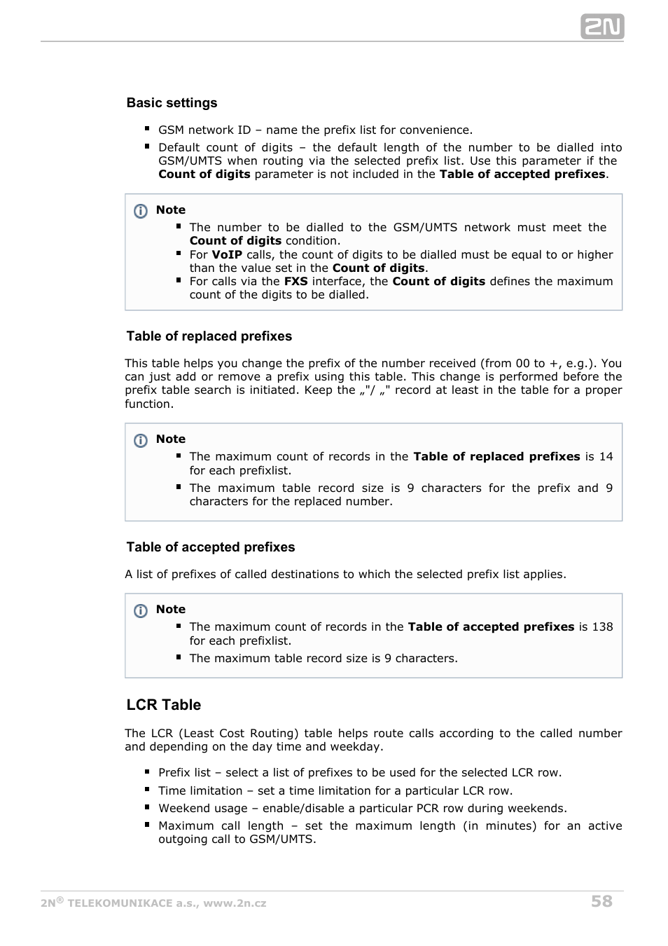Lcr table | 2N VoiceBlue MAX v1.4 User Manual | Page 58 / 109