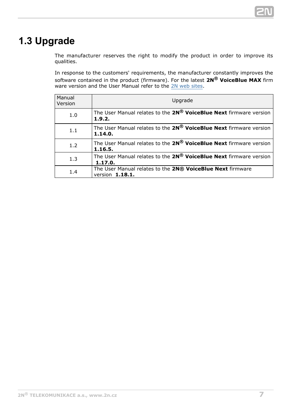 3 upgrade | 2N VoiceBlue MAX v1.4 User Manual | Page 7 / 109