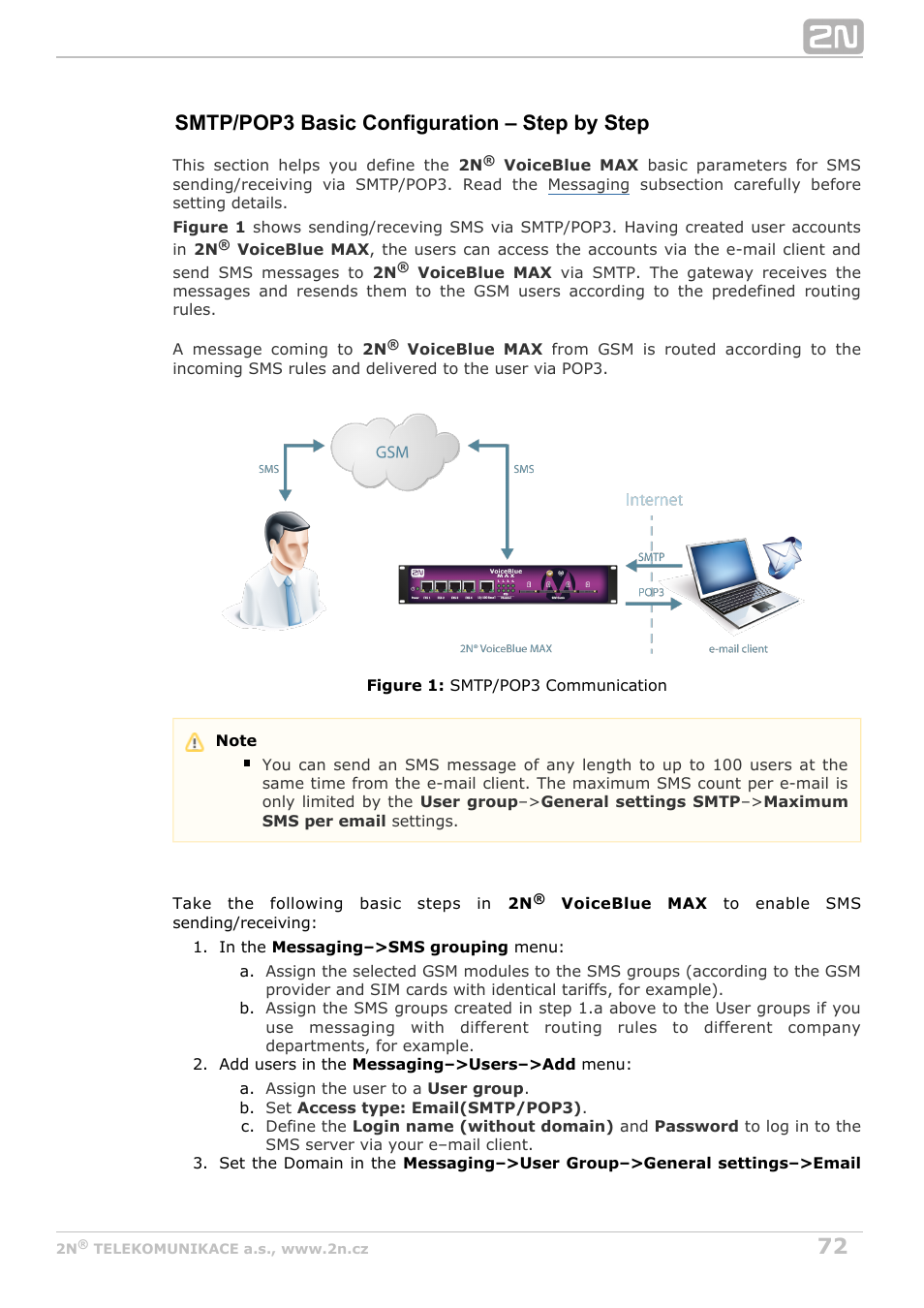 Smtp/pop3 basic configuration – step by step | 2N VoiceBlue MAX v1.4 User Manual | Page 72 / 109