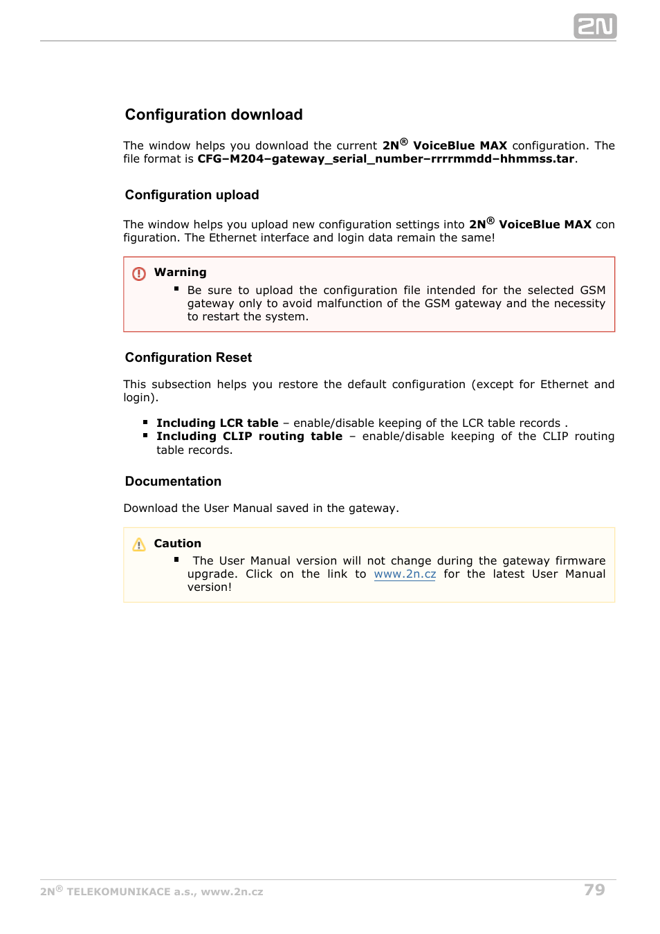 Configuration download | 2N VoiceBlue MAX v1.4 User Manual | Page 79 / 109