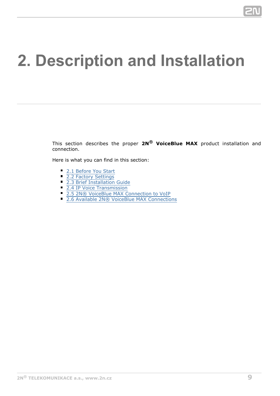 Description and installation | 2N VoiceBlue MAX v1.4 User Manual | Page 9 / 109