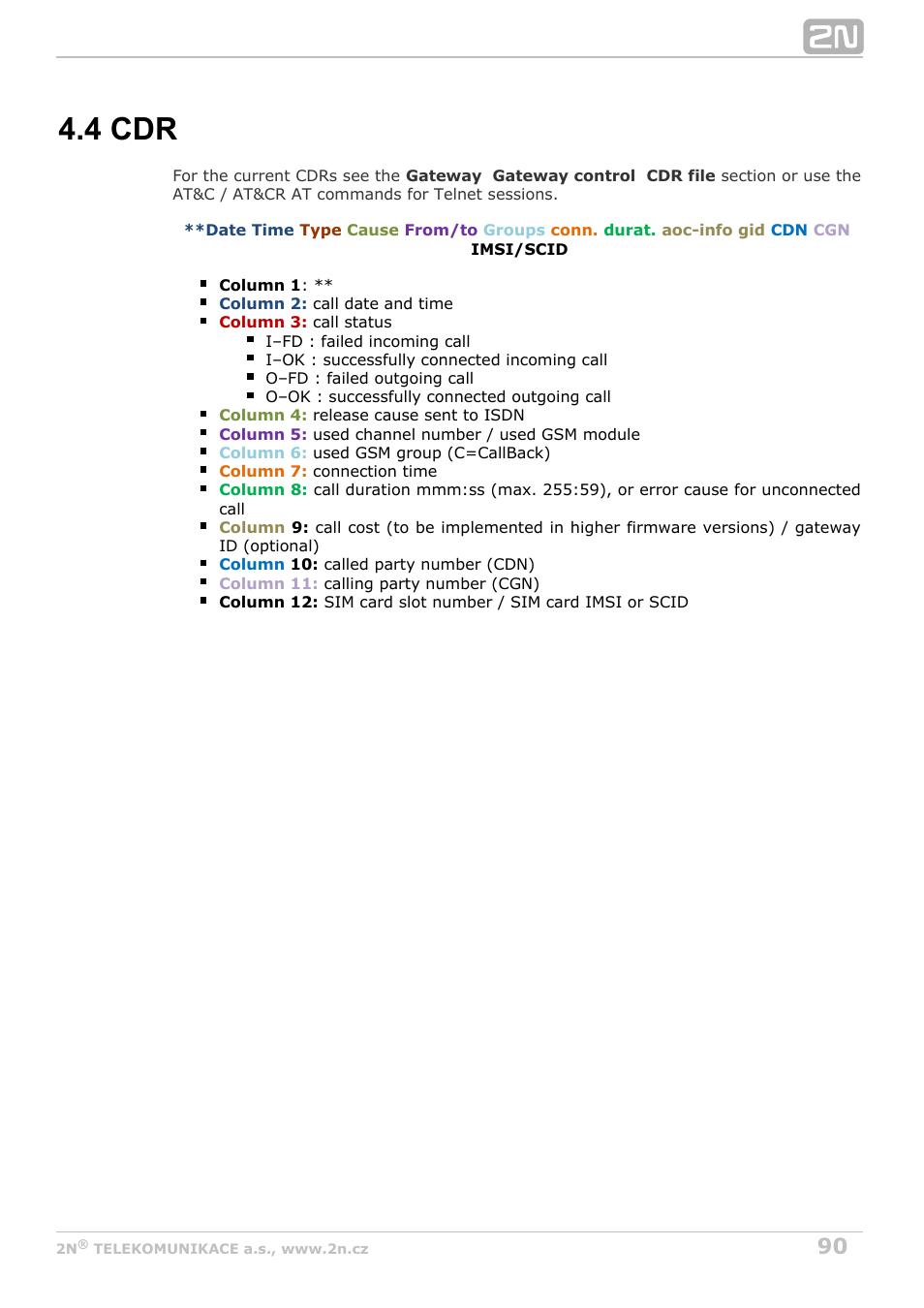 4 cdr, 4 cdr line description | 2N VoiceBlue MAX v1.4 User Manual | Page 90 / 109