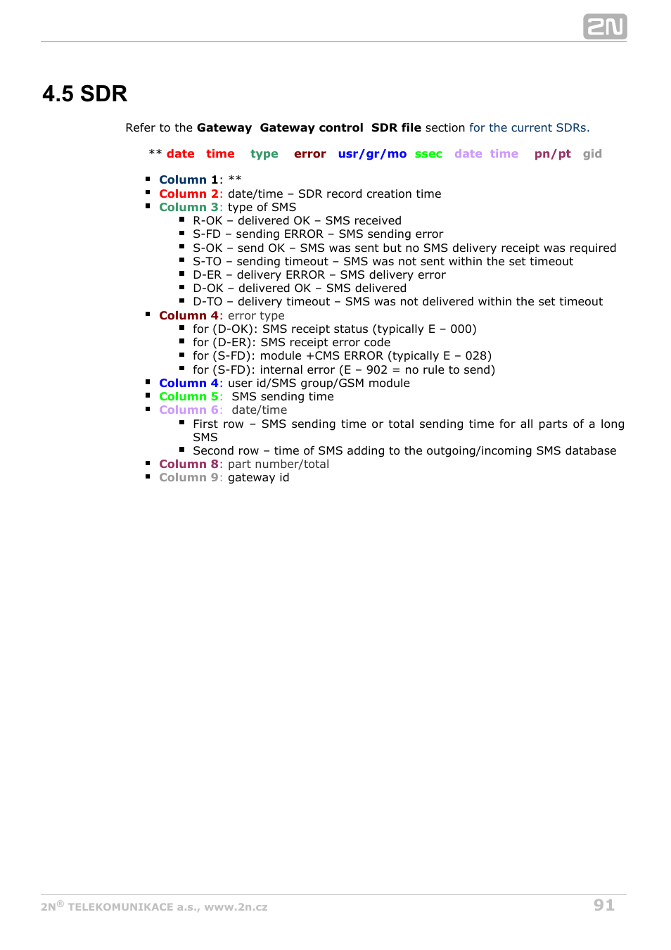 5 sdr, 5 sdr line description | 2N VoiceBlue MAX v1.4 User Manual | Page 91 / 109