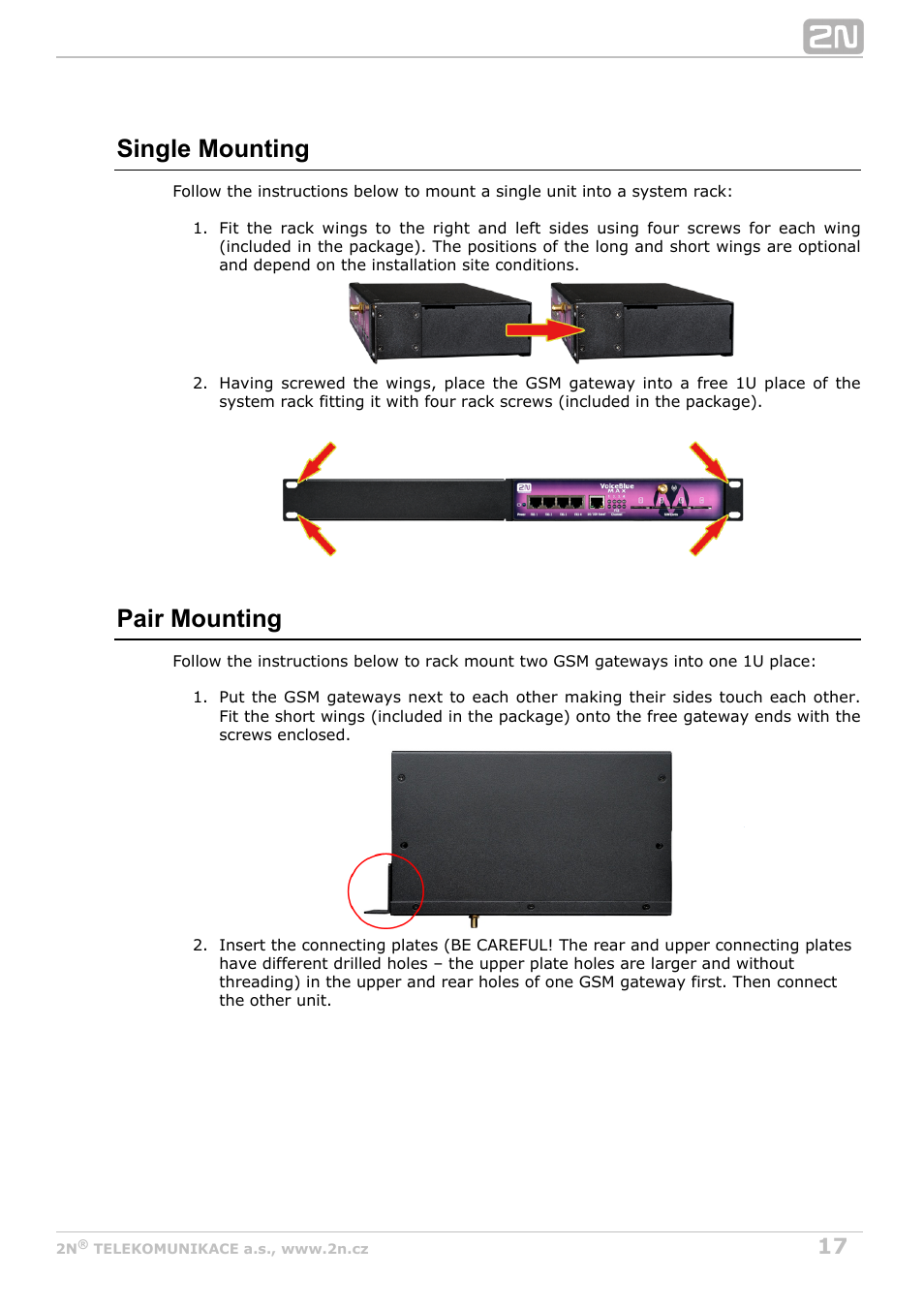 Single mounting, Pair mounting | 2N VoiceBlue MAX v1.3 User Manual | Page 17 / 107