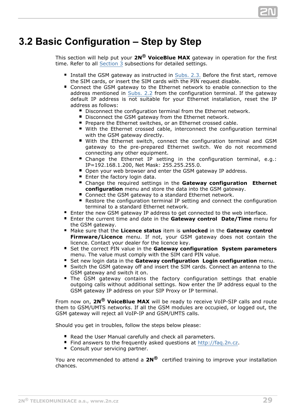 2 basic configuration – step by step | 2N VoiceBlue MAX v1.3 User Manual | Page 29 / 107