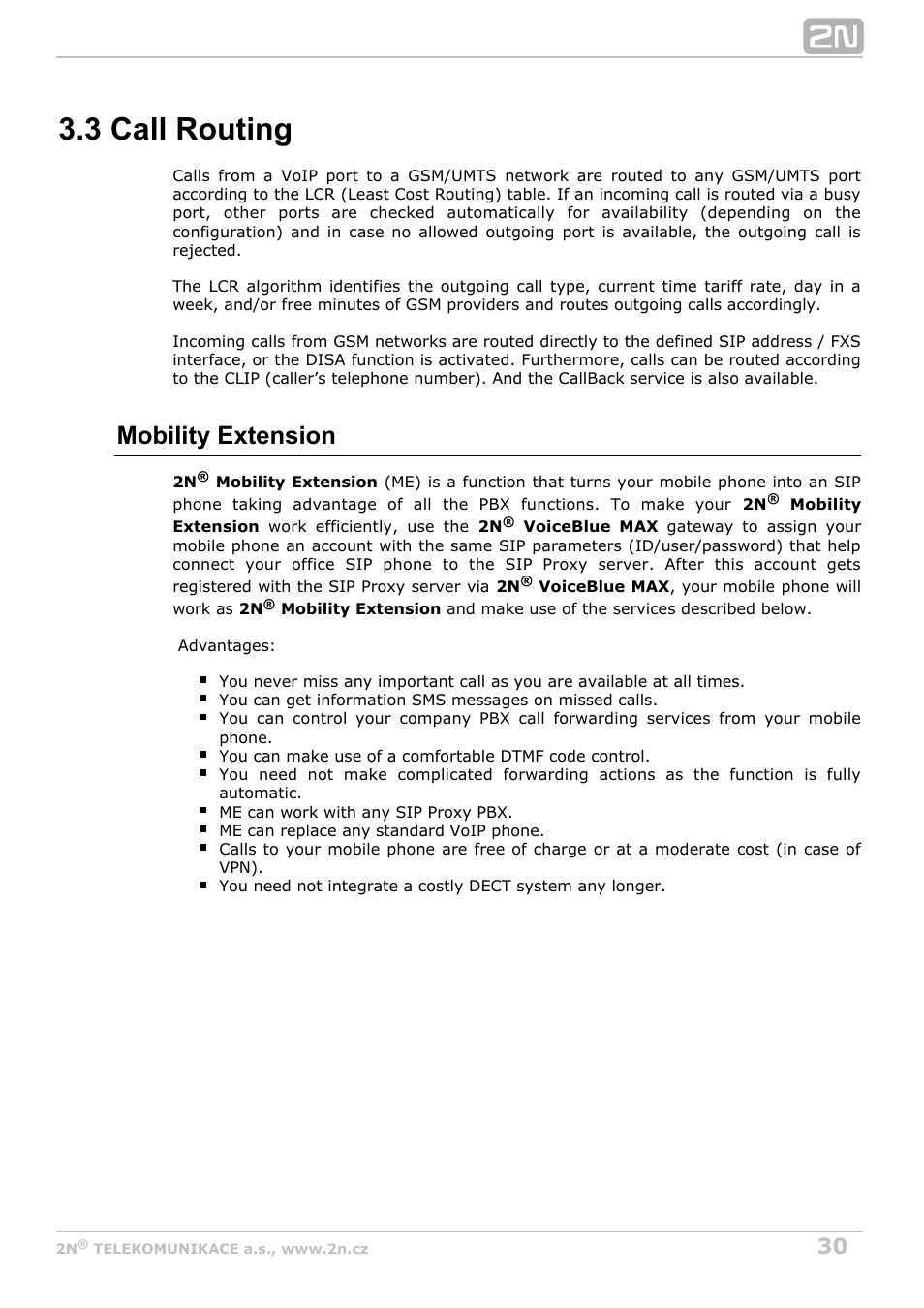 3 call routing, Mobility extension | 2N VoiceBlue MAX v1.3 User Manual | Page 30 / 107