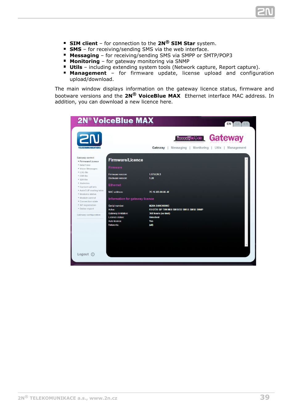 2N VoiceBlue MAX v1.3 User Manual | Page 39 / 107