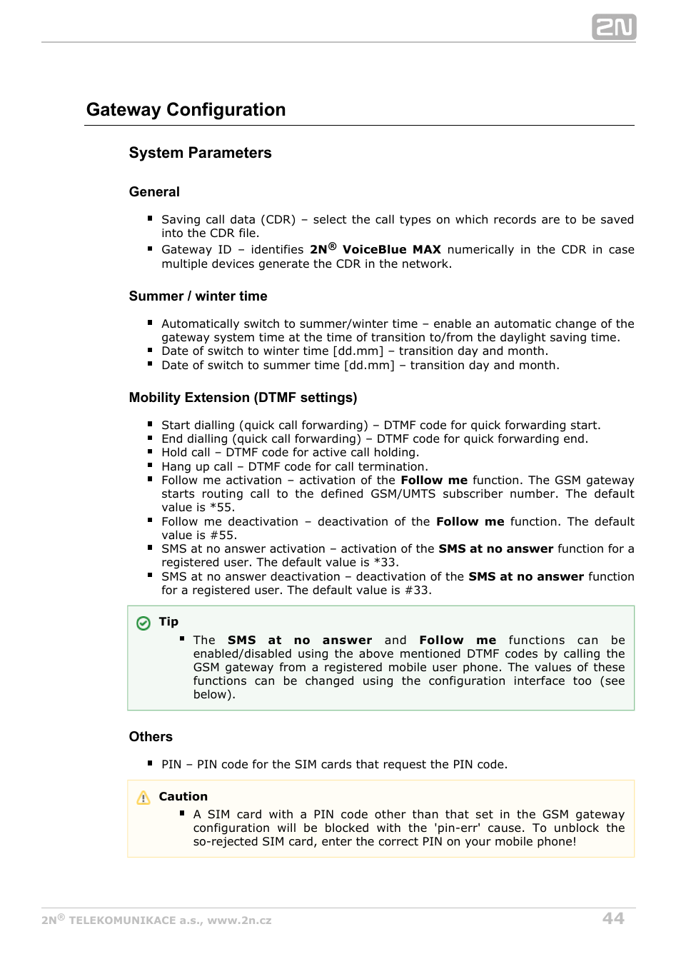 Gateway configuration, System parameters | 2N VoiceBlue MAX v1.3 User Manual | Page 44 / 107