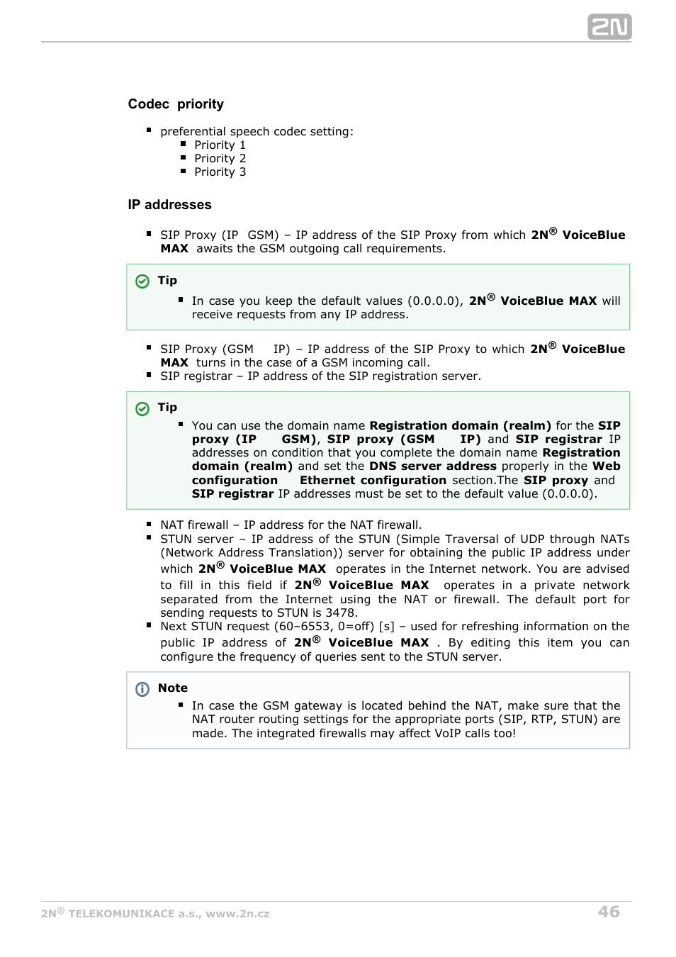 2N VoiceBlue MAX v1.3 User Manual | Page 46 / 107