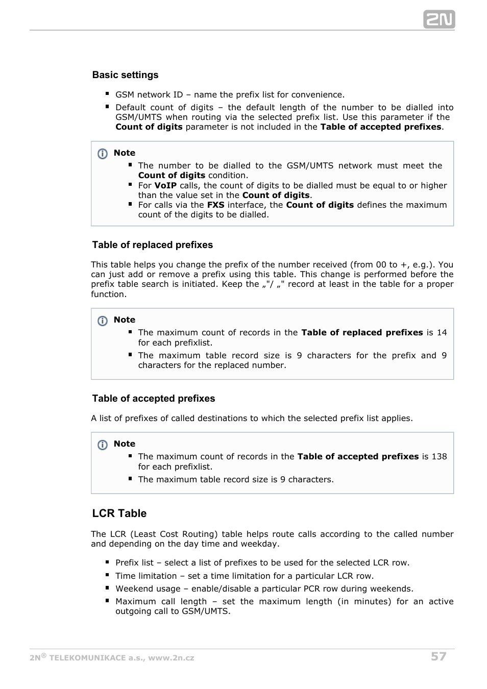 Lcr table | 2N VoiceBlue MAX v1.3 User Manual | Page 57 / 107