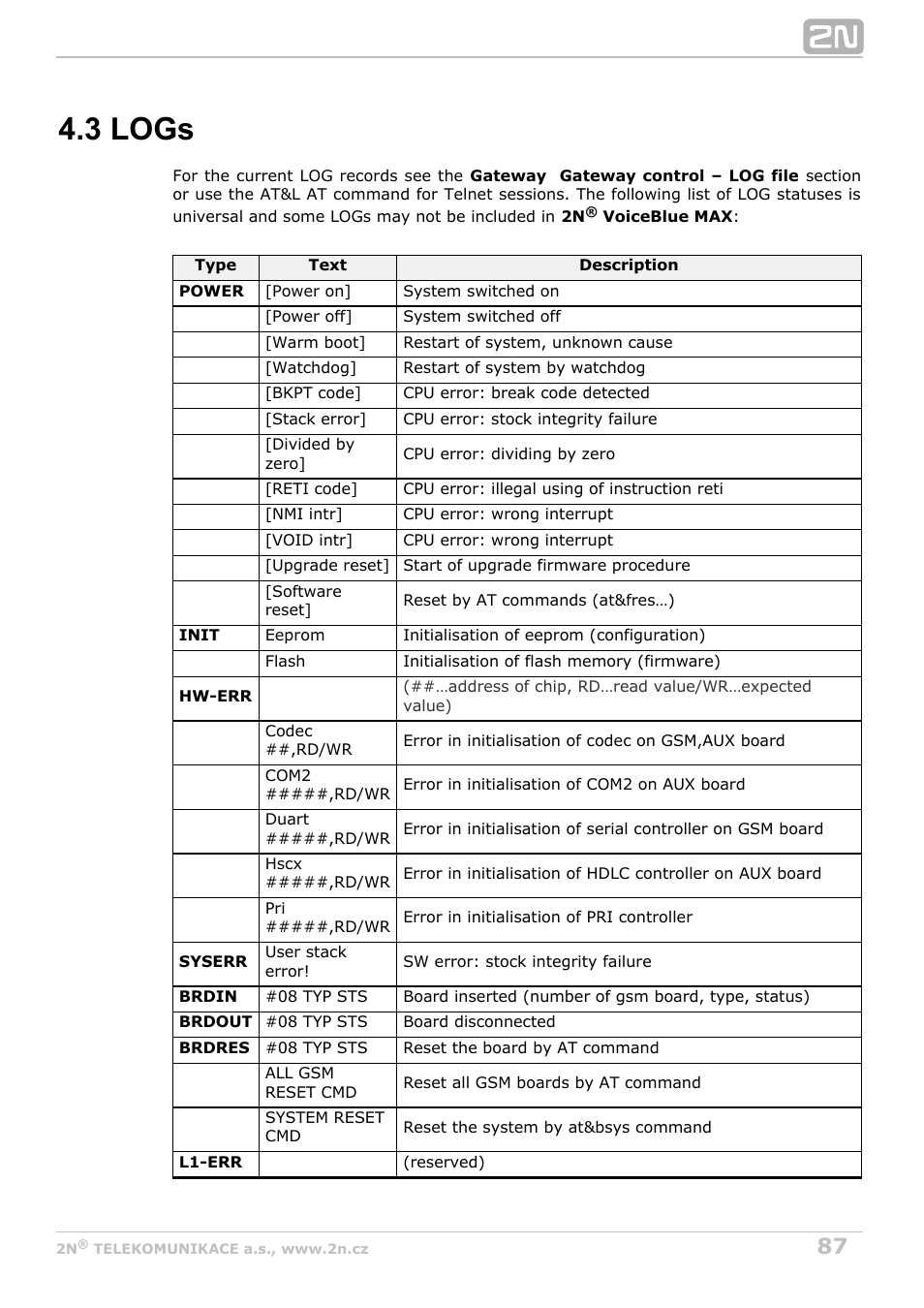 3 logs, Refer to, For more details | Subs. 4.3 | 2N VoiceBlue MAX v1.3 User Manual | Page 87 / 107