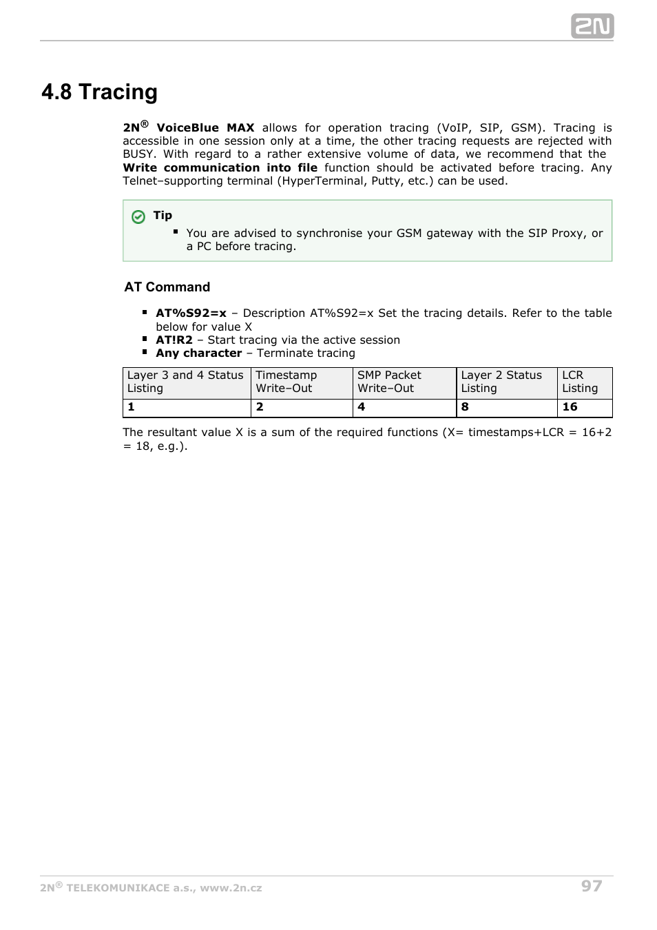 8 tracing | 2N VoiceBlue MAX v1.3 User Manual | Page 97 / 107