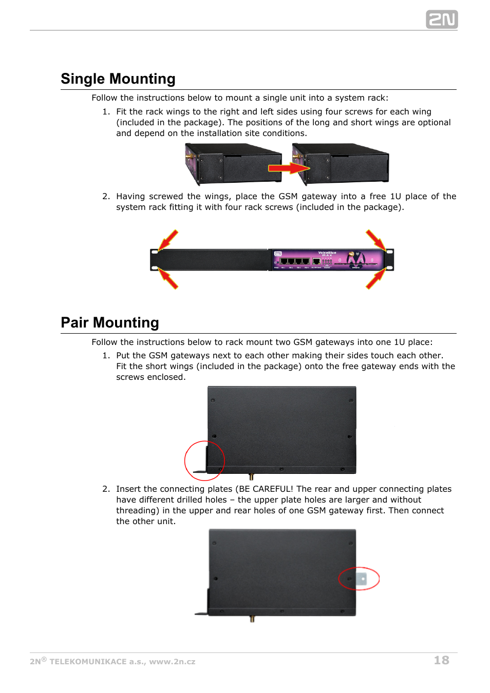 Single mounting, Pair mounting | 2N VoiceBlue MAX v1.2 User Manual | Page 18 / 111