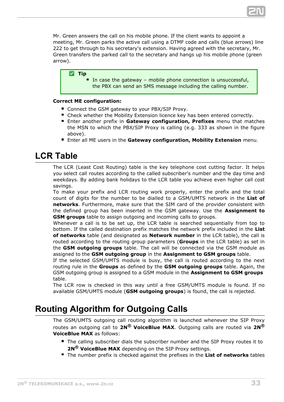 Lcr table, Routing algorithm for outgoing calls | 2N VoiceBlue MAX v1.2 User Manual | Page 33 / 111