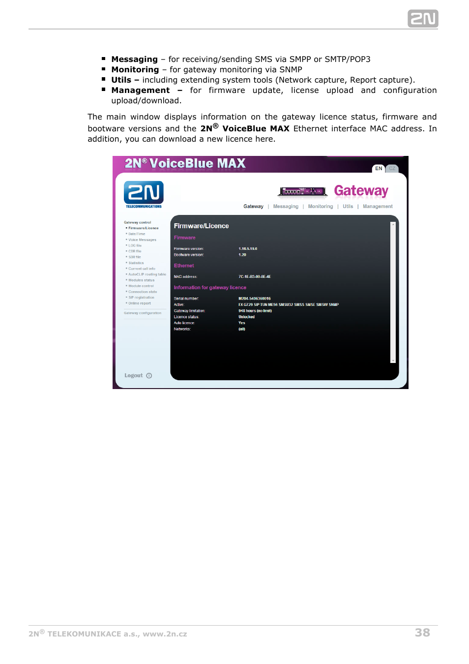 2N VoiceBlue MAX v1.2 User Manual | Page 38 / 111