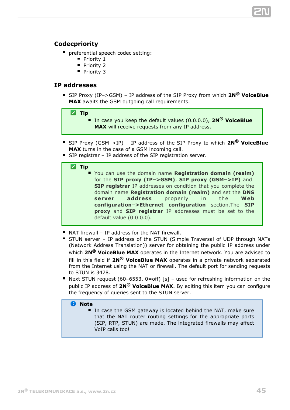 2N VoiceBlue MAX v1.2 User Manual | Page 45 / 111