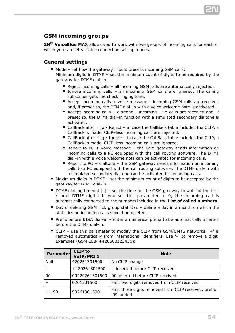 Gsm incoming groups | 2N VoiceBlue MAX v1.2 User Manual | Page 54 / 111