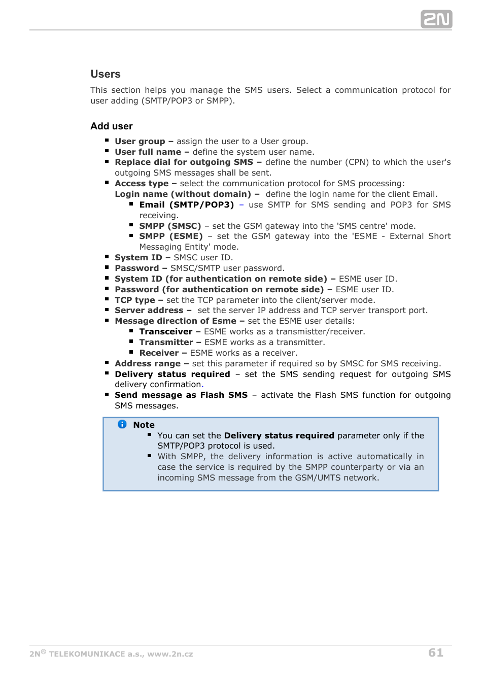 Users | 2N VoiceBlue MAX v1.2 User Manual | Page 61 / 111